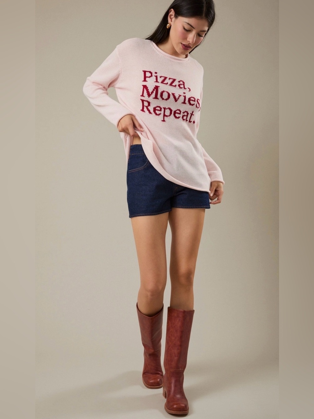 301 Pink 'Pizza, Movies, Repeat.' Crewneck Sweater